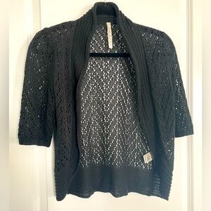 Leo & Nicole Open Knit Cardigan Blouse Womens S Black Whimsigoth Dark Geometric